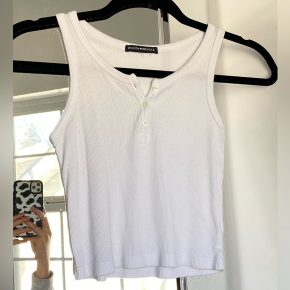 Brandy Melville Tops - White Brandy Melville Ribbed Cropped Tank Top Buttoned ( size XS / S )